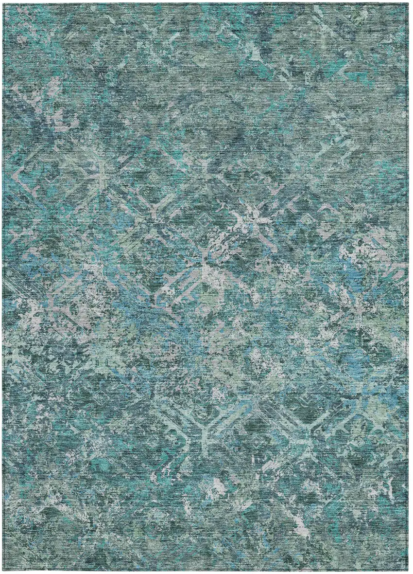 Sage Teal Blue And Gray Geometric Washable Indoor Outdoor Area Rug Photo 5