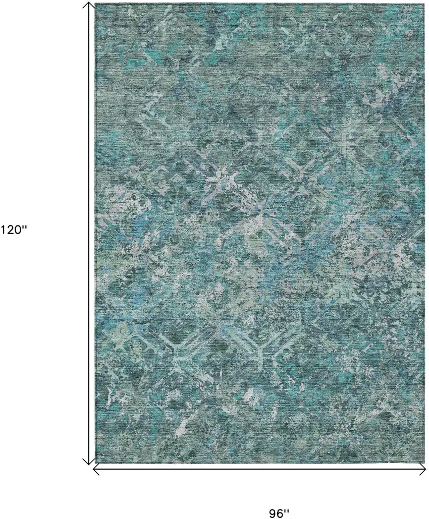 Sage Teal Blue And Gray Geometric Washable Indoor Outdoor Area Rug Photo 3