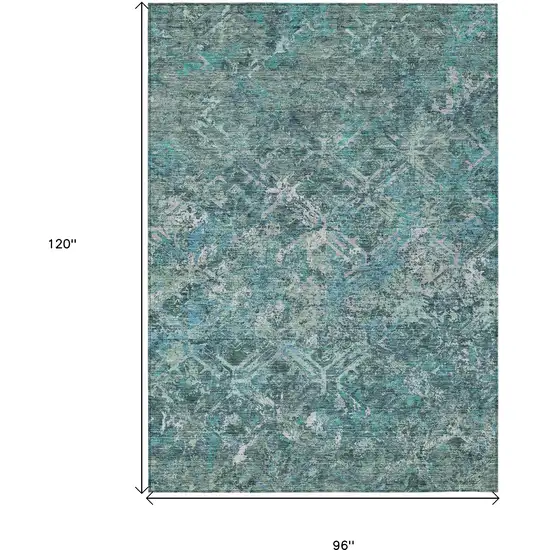 Sage Teal Blue And Gray Geometric Washable Indoor Outdoor Area Rug Photo 3