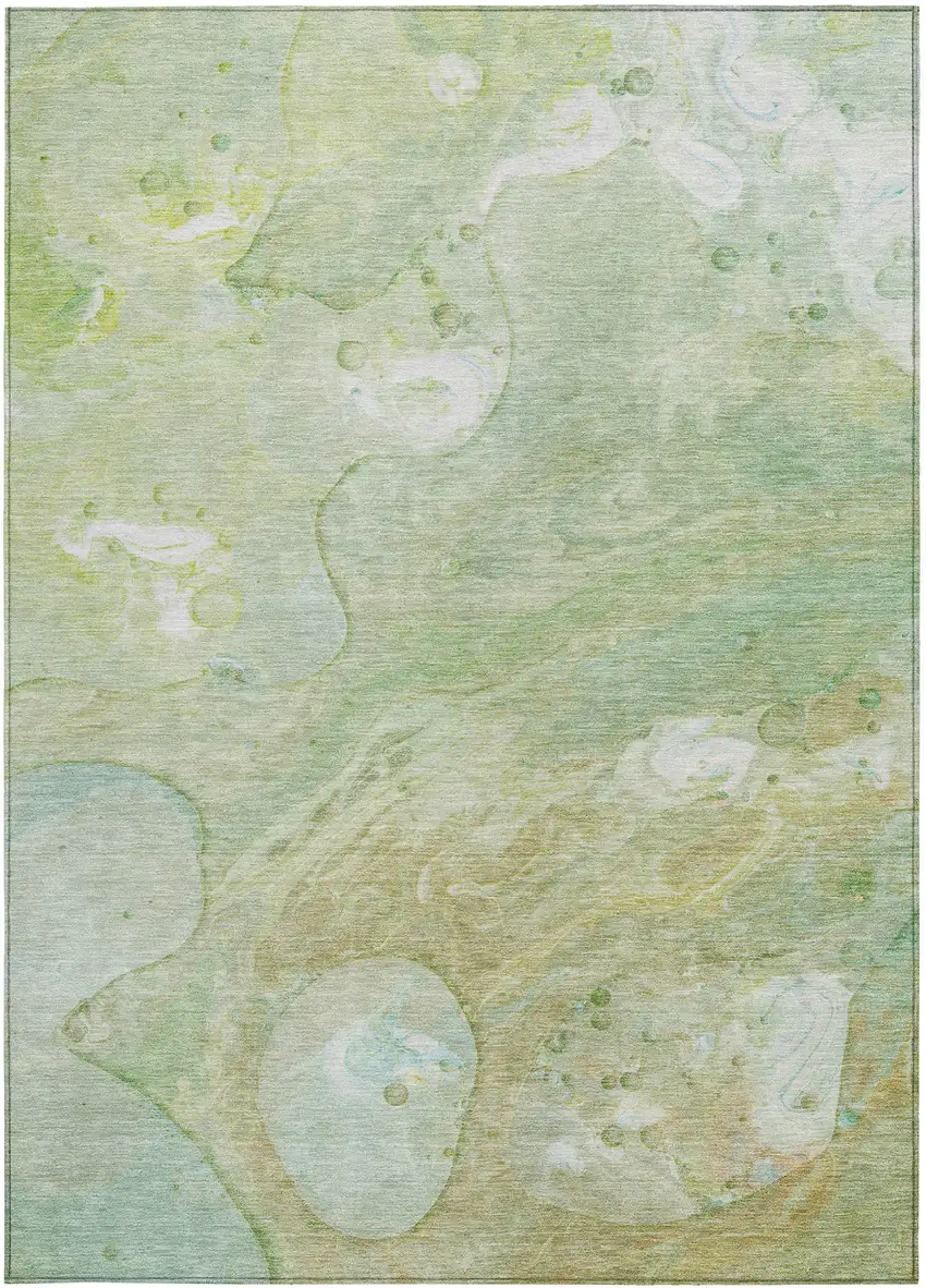 Sage Teal Blue And Ivory Abstract Washable Indoor Outdoor Area Rug Photo 3