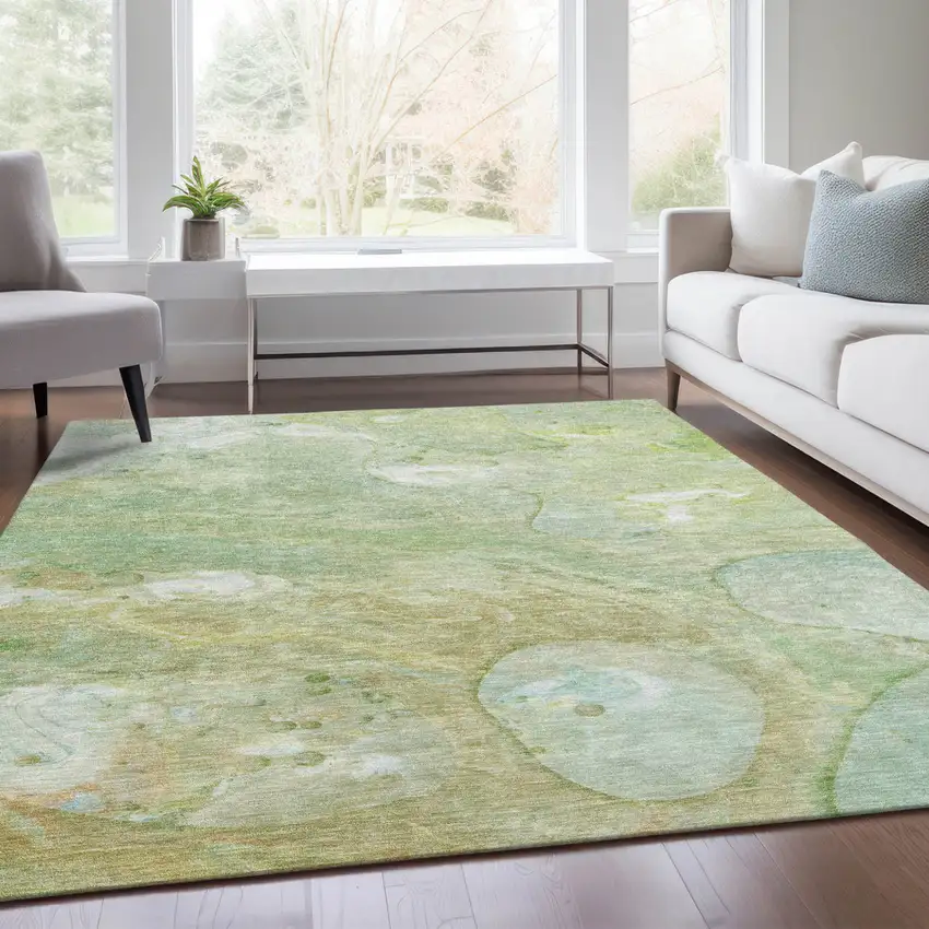 Sage Teal Blue And Ivory Abstract Washable Indoor Outdoor Area Rug Photo 7