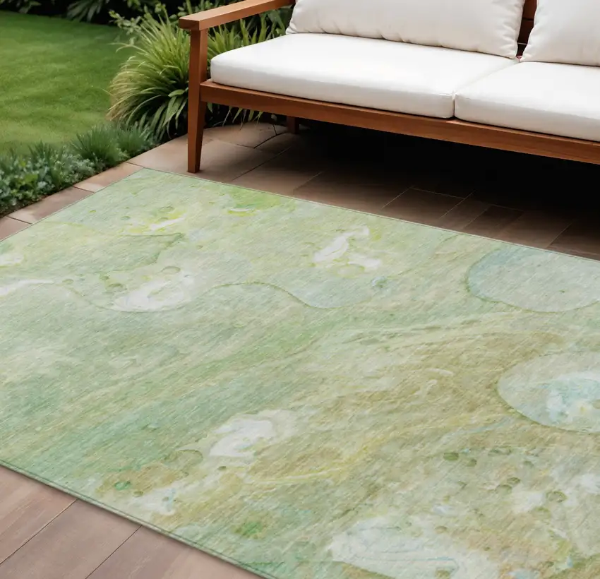 Sage Teal Blue And Ivory Abstract Washable Indoor Outdoor Area Rug Photo 2