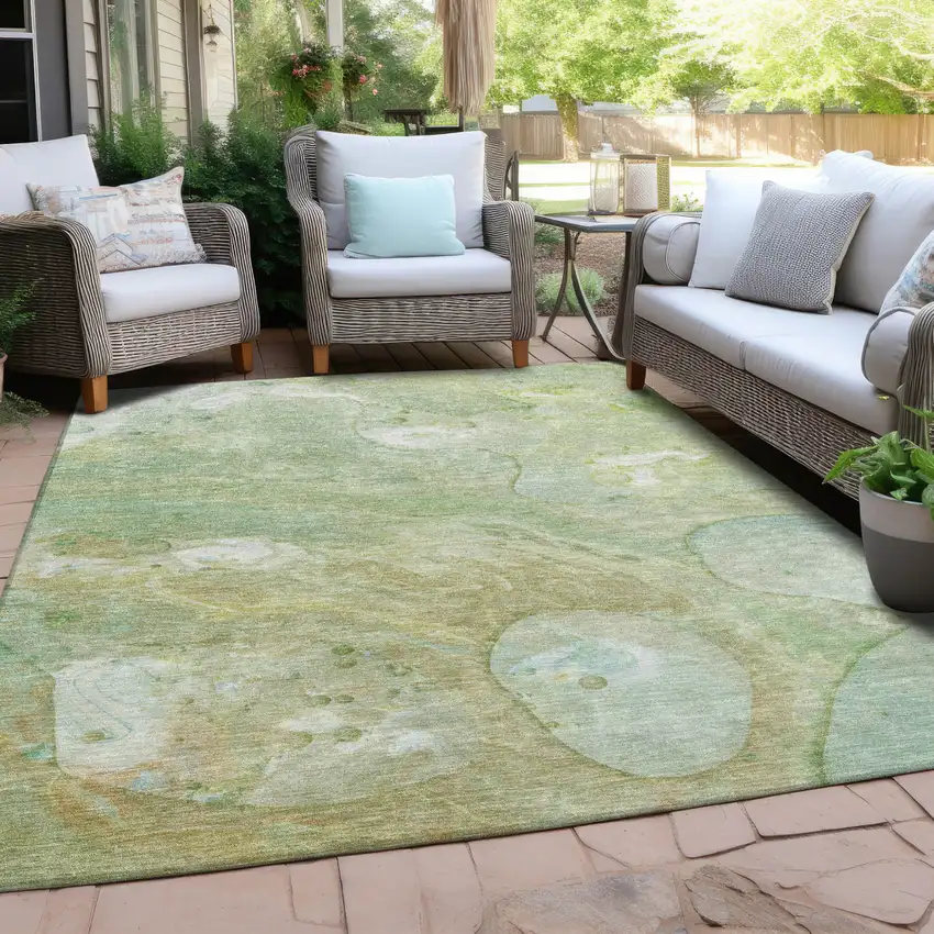 Sage Teal Blue And Ivory Abstract Washable Indoor Outdoor Area Rug Photo 5