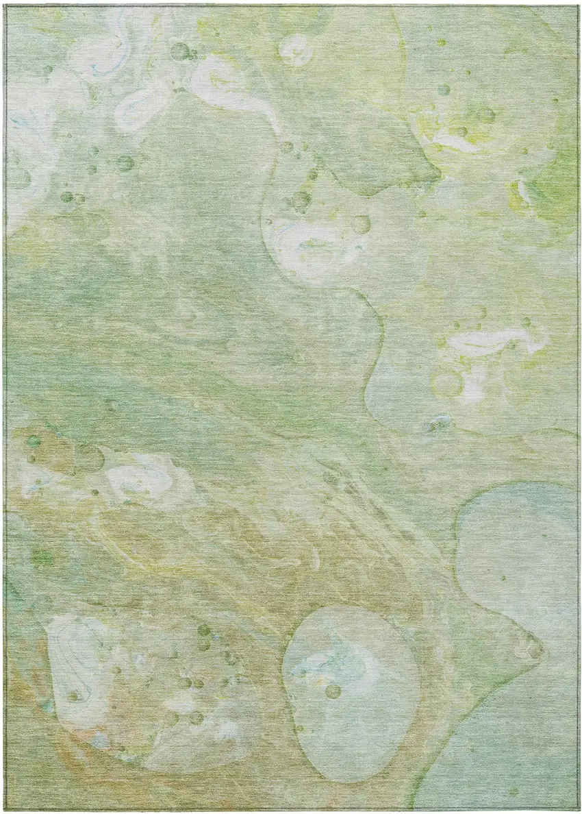 Sage Teal Blue And Ivory Abstract Washable Indoor Outdoor Area Rug Photo 1