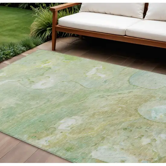 Sage Teal Blue And Ivory Abstract Washable Indoor Outdoor Area Rug Photo 2