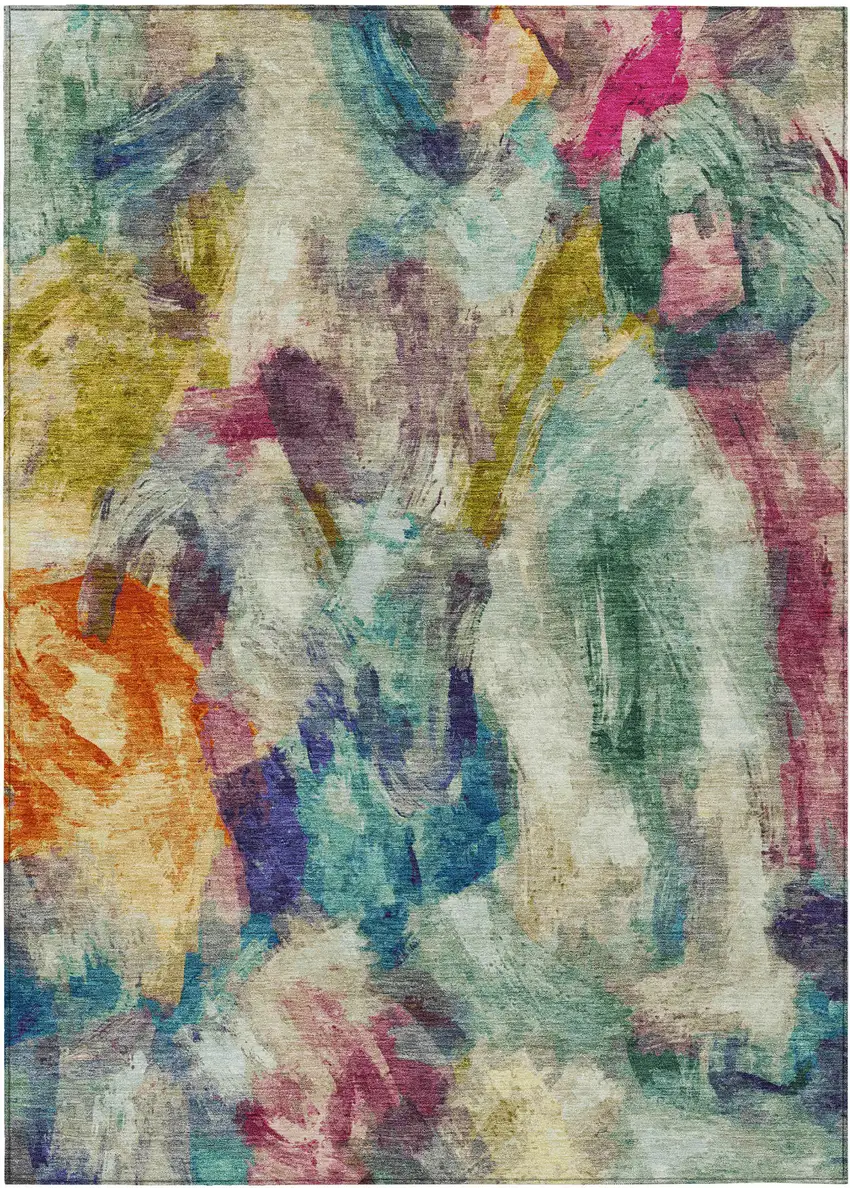 Sage Teal Blue Orange Blush And Gold Abstract Washable Indoor Outdoor Area Rug Photo 1