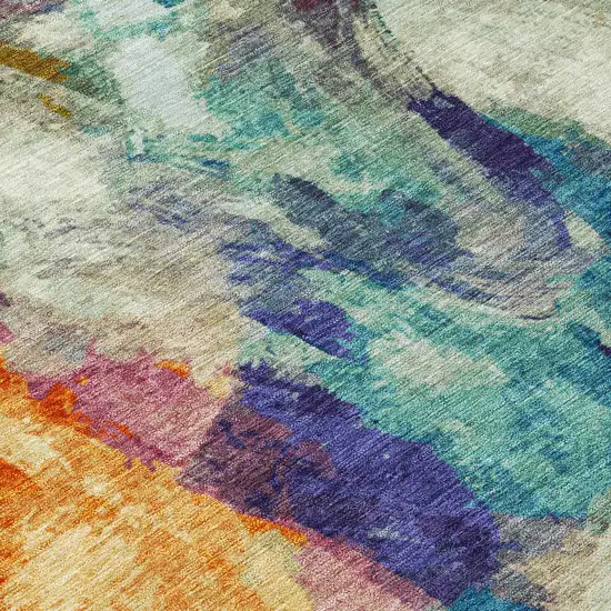 Sage Teal Blue Orange Blush And Gold Abstract Washable Indoor Outdoor Area Rug Photo 6