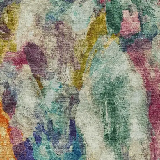 Sage Teal Blue Orange Blush And Gold Abstract Washable Indoor Outdoor Area Rug Photo 5