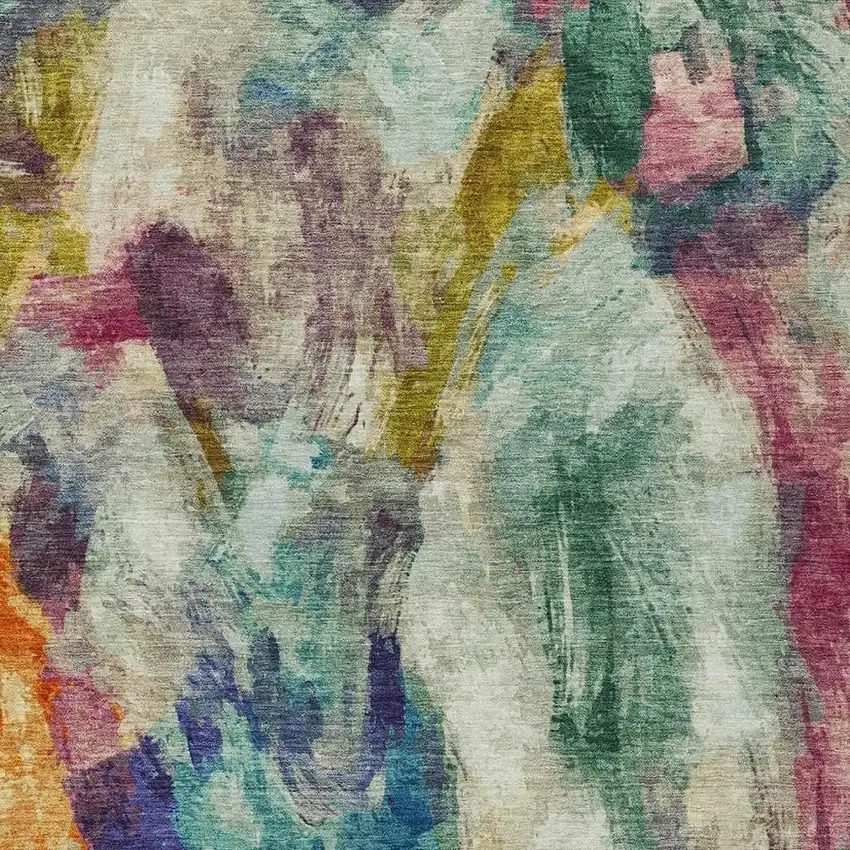 Sage Teal Blue Orange Blush And Gold Abstract Washable Indoor Outdoor Area Rug Photo 5