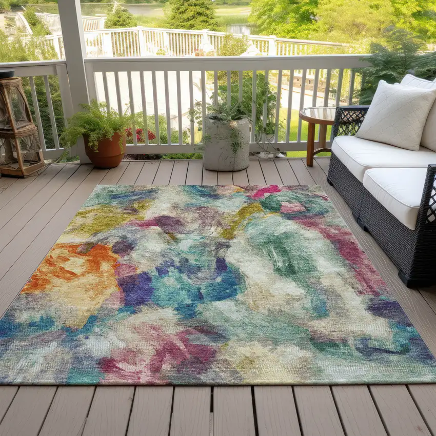 Sage Teal Blue Orange Blush And Gold Abstract Washable Indoor Outdoor Area Rug Photo 7