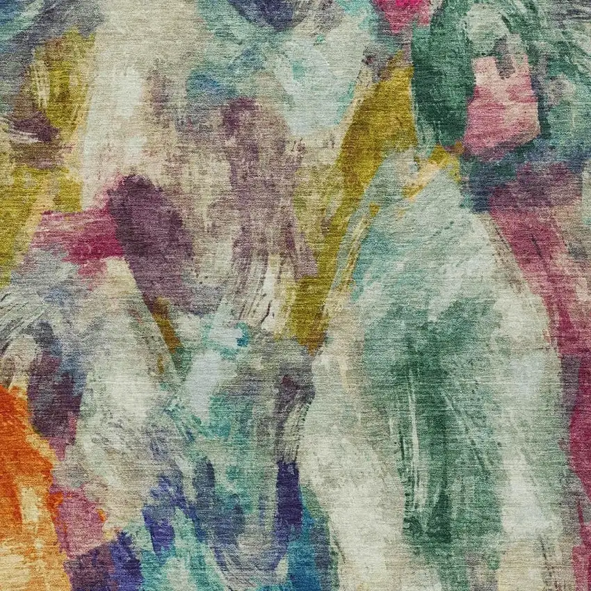 Sage Teal Blue Orange Blush And Gold Abstract Washable Indoor Outdoor Area Rug Photo 5