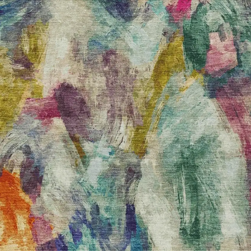 Sage Teal Blue Orange Blush And Gold Abstract Washable Indoor Outdoor Area Rug Photo 6