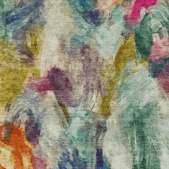 Sage Teal Blue Orange Blush And Gold Abstract Washable Indoor Outdoor Area Rug Photo 6