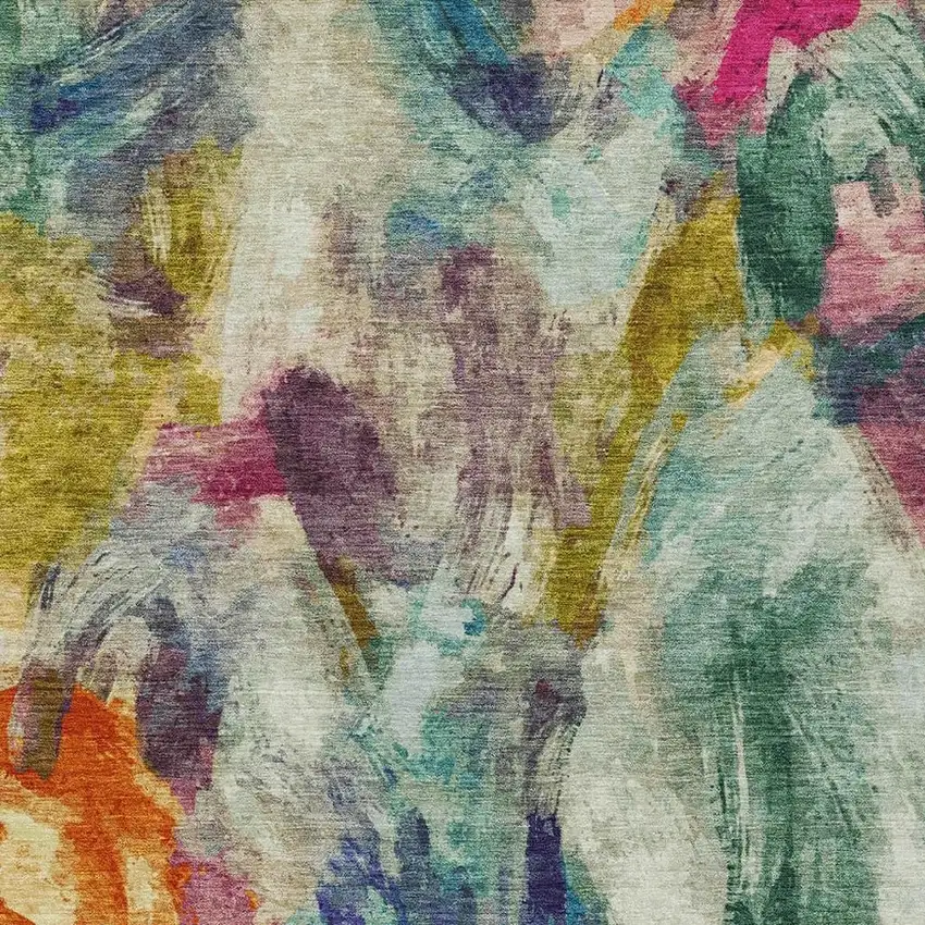 Sage Teal Blue Orange Blush And Gold Abstract Washable Indoor Outdoor Area Rug Photo 6