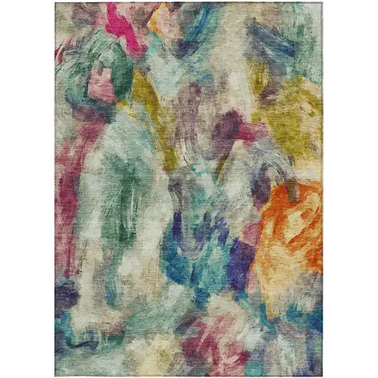 Sage Teal Blue Orange Blush And Gold Abstract Washable Indoor Outdoor Area Rug Photo 3