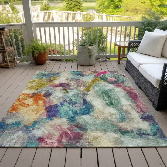 Sage Teal Blue Orange Blush And Gold Abstract Washable Indoor Outdoor Area Rug Photo 9