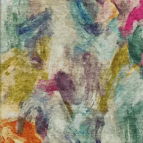 Sage Teal Blue Orange Blush And Gold Abstract Washable Indoor Outdoor Area Rug Photo 6