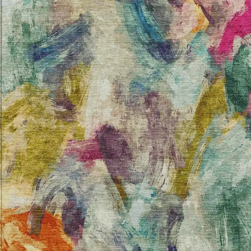 Sage Teal Blue Orange Blush And Gold Abstract Washable Indoor Outdoor Area Rug Photo 6