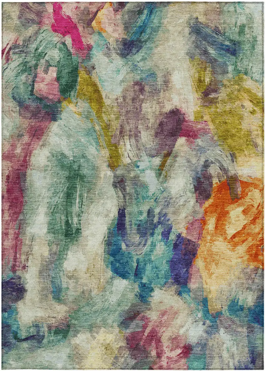 Sage Teal Blue Orange Blush And Gold Abstract Washable Indoor Outdoor Area Rug Photo 3