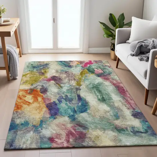 Sage Teal Blue Orange Blush And Gold Abstract Washable Indoor Outdoor Area Rug Photo 8