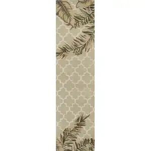 Photo of Sage Tropical Leaves Mosaic Wool Indoor Runner Rug