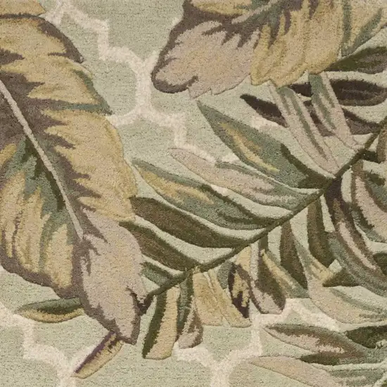 10' Sage Taupe And Green Wool Tropical Botanical Hand Tufted Runner Rug Photo 7