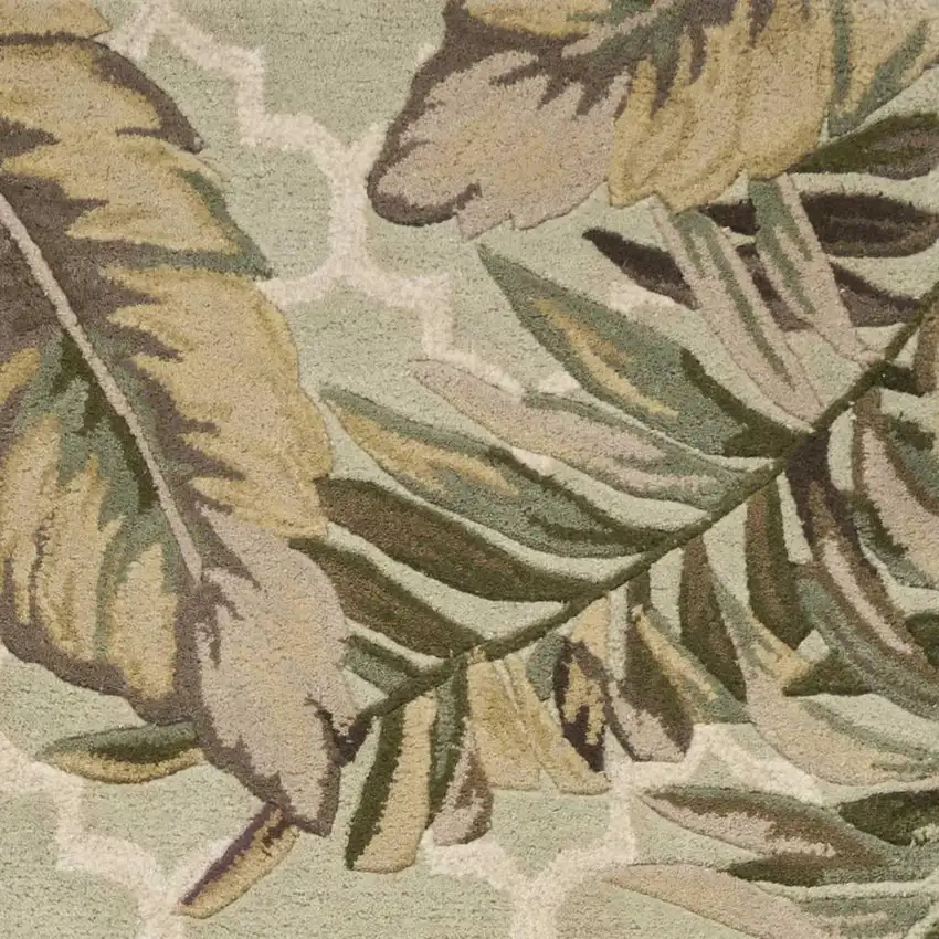 10' Sage Taupe And Green Wool Tropical Botanical Hand Tufted Runner Rug Photo 7