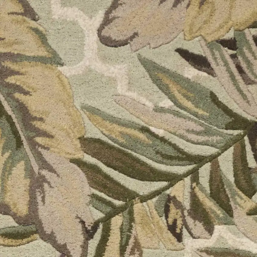 10' Sage Taupe And Green Wool Tropical Botanical Hand Tufted Runner Rug Photo 5