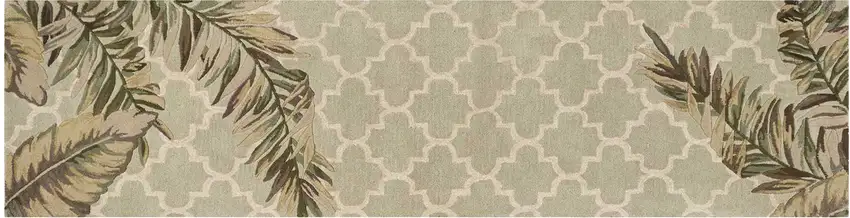 Sage Tropical Leaves Mosaic Wool Indoor Runner Rug Photo 2