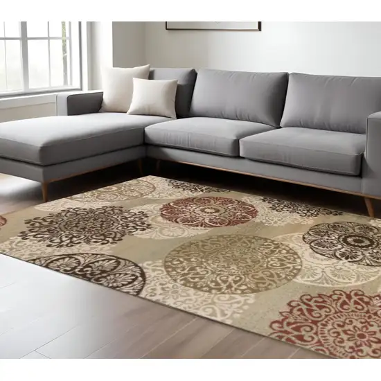 Sage Brown And Ivory Floral Medallion Area Rug Photo 1
