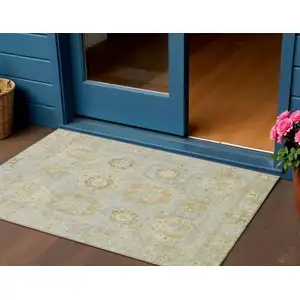 Photo of Sage Wheat And Artichoke Green Medallion Washable Indoor Outdoor Area Rug