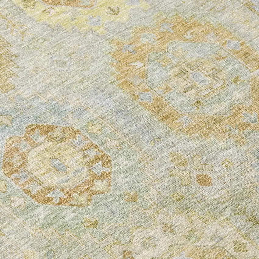 Sage Wheat And Artichoke Green Medallion Washable Indoor Outdoor Area Rug Photo 7