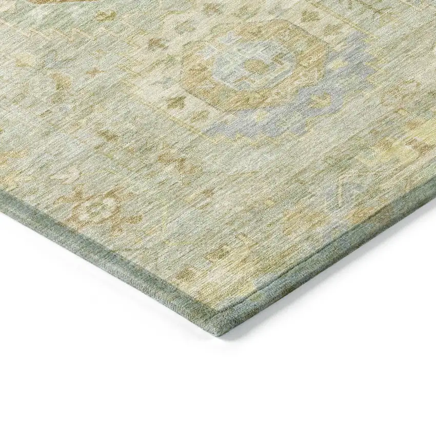 Sage Wheat And Artichoke Green Medallion Washable Indoor Outdoor Area Rug Photo 5