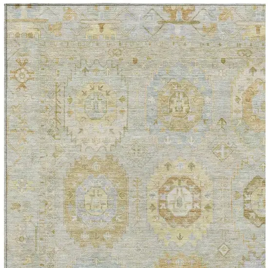 Sage Wheat And Artichoke Green Medallion Washable Indoor Outdoor Area Rug Photo 6