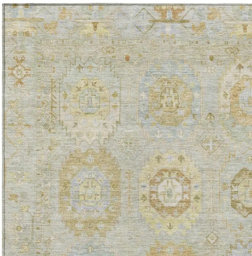 Sage Wheat And Artichoke Green Medallion Washable Indoor Outdoor Area Rug Photo 6