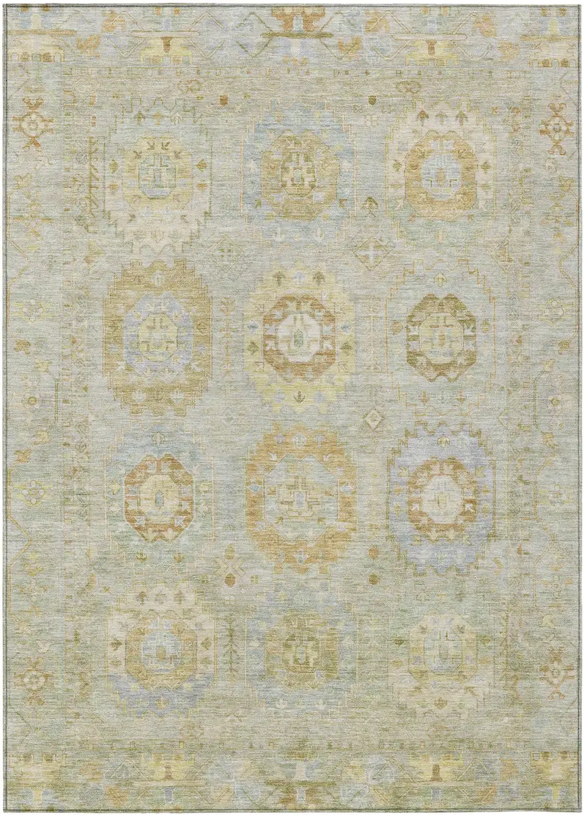 Sage Wheat And Artichoke Green Medallion Washable Indoor Outdoor Area Rug Photo 2