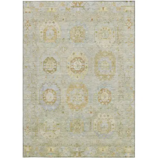 Sage Wheat And Artichoke Green Medallion Washable Indoor Outdoor Area Rug Photo 4