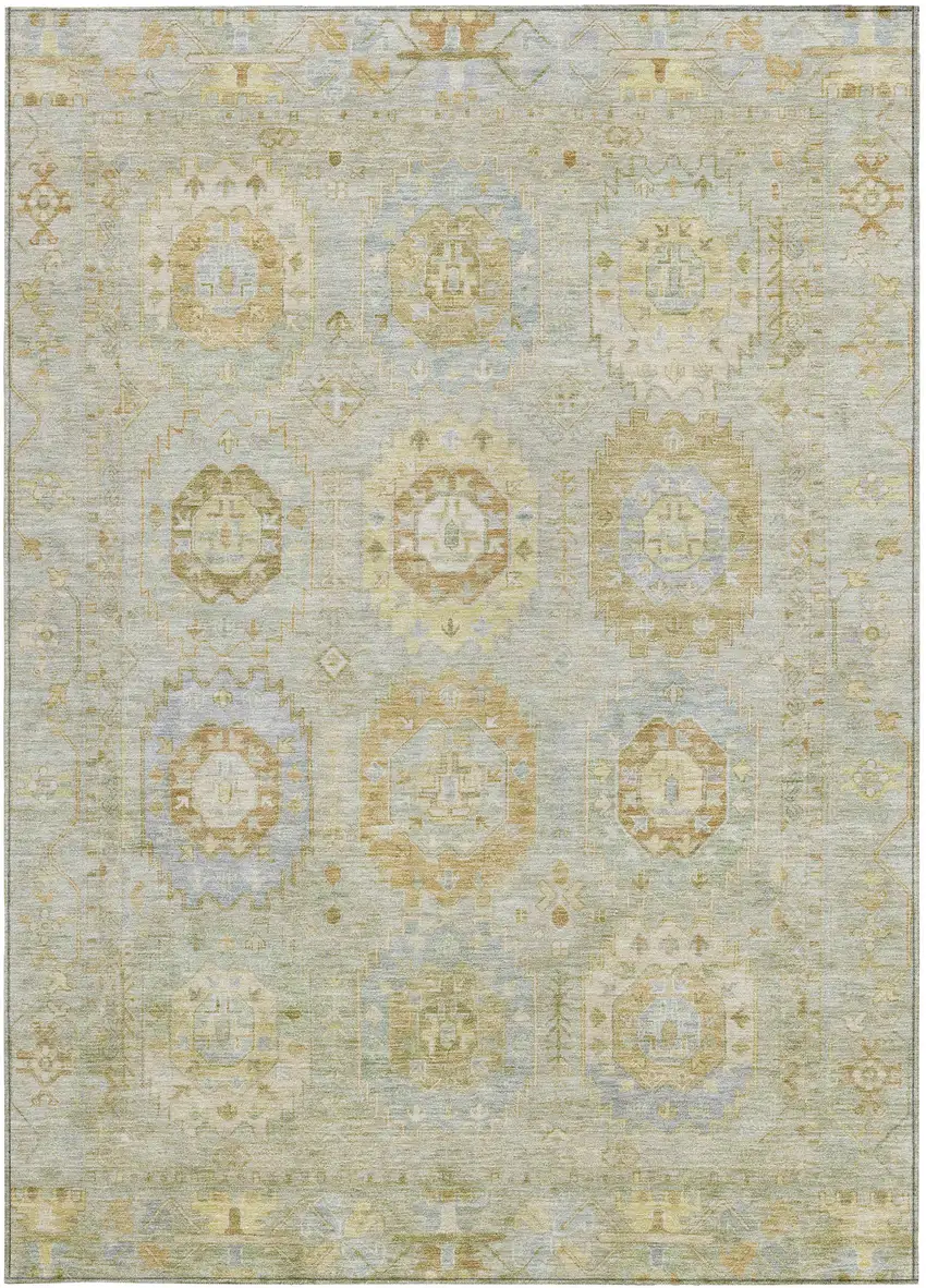 Sage Wheat And Artichoke Green Medallion Washable Indoor Outdoor Area Rug Photo 4