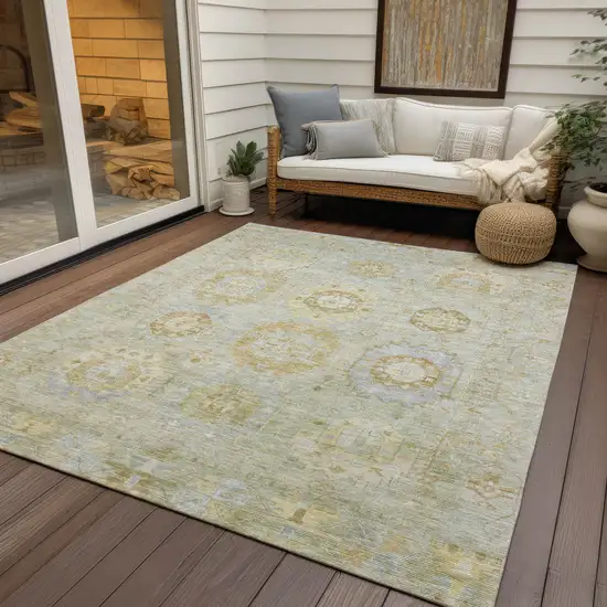 Sage Wheat And Artichoke Green Medallion Washable Indoor Outdoor Area Rug Photo 9