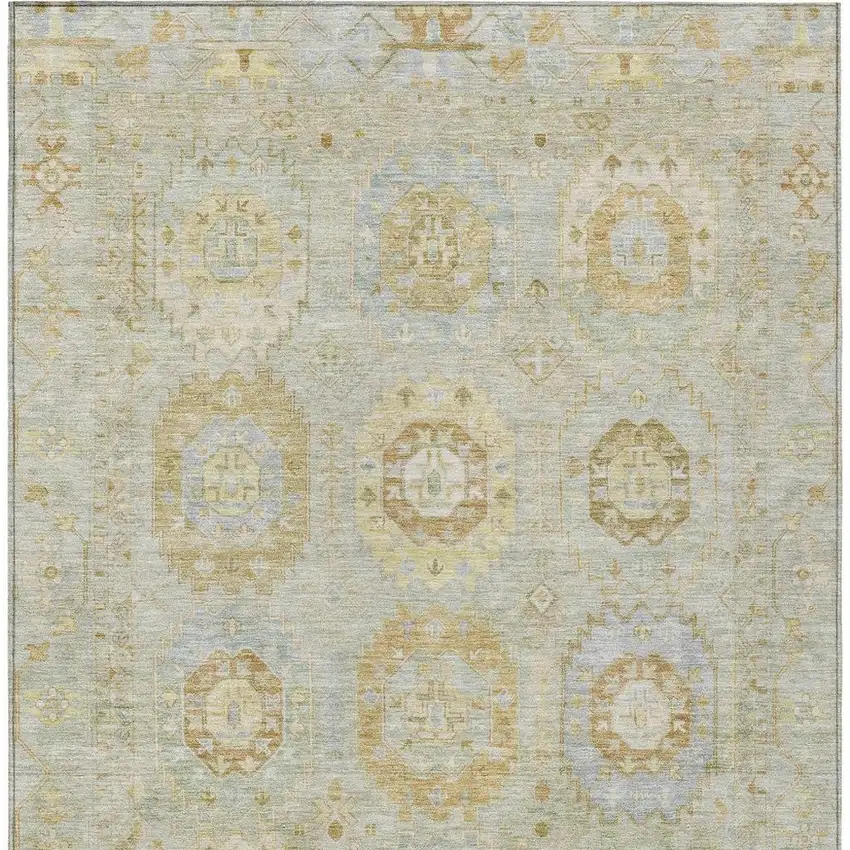 Sage Wheat And Artichoke Green Medallion Washable Indoor Outdoor Area Rug Photo 6