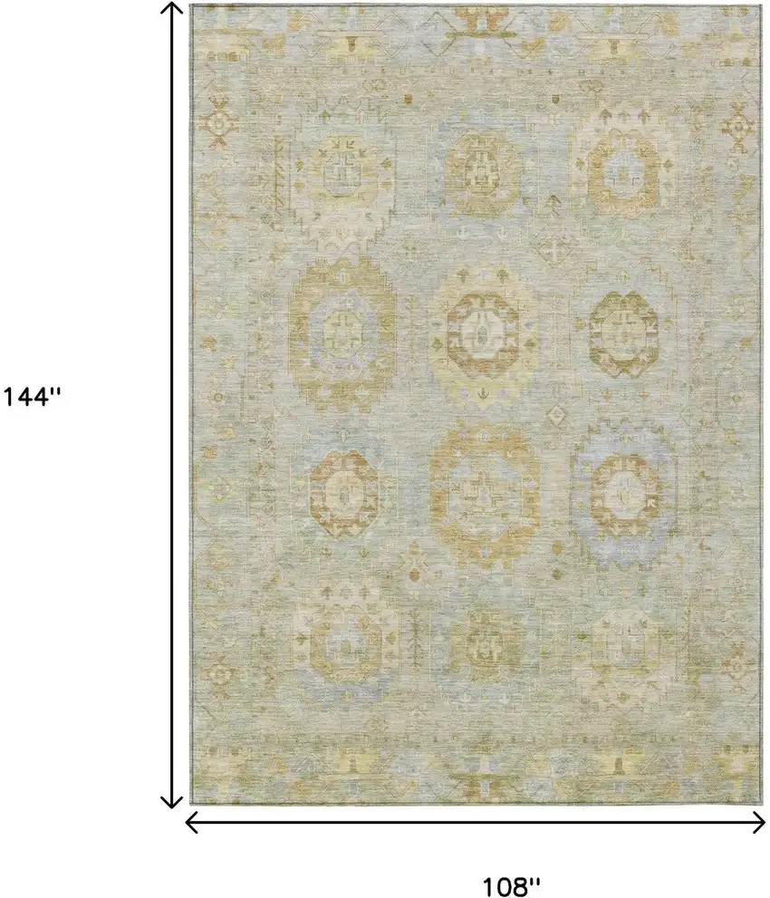 Sage Wheat And Artichoke Green Medallion Washable Indoor Outdoor Area Rug Photo 3