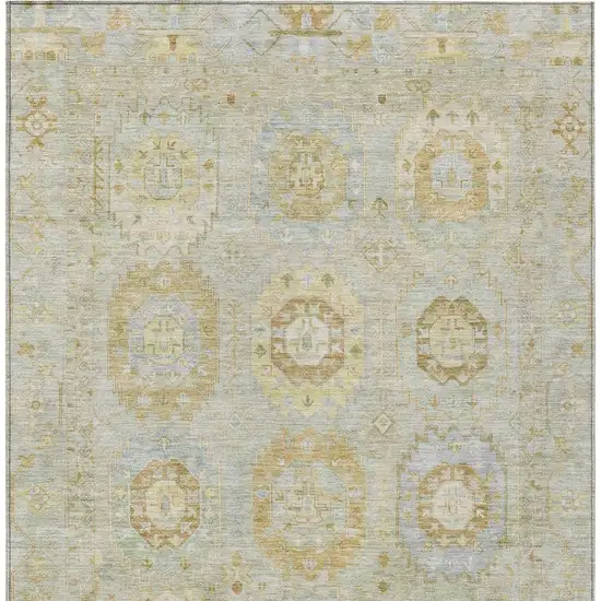 Sage Wheat And Artichoke Green Medallion Washable Indoor Outdoor Area Rug Photo 5