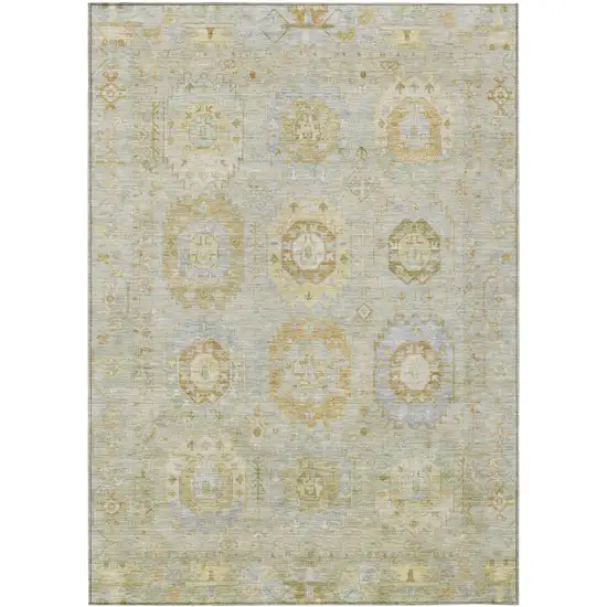 Sage Wheat And Artichoke Green Medallion Washable Indoor Outdoor Area Rug Photo 2