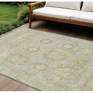 Photo of Sage Wheat And Artichoke Green Medallion Washable Indoor Outdoor Area Rug