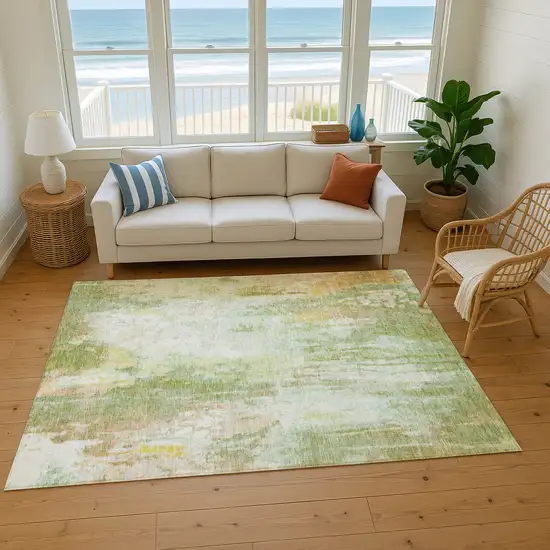 Sage Wheat And Ivory Abstract Washable Area Rug With UV Protection Photo 3