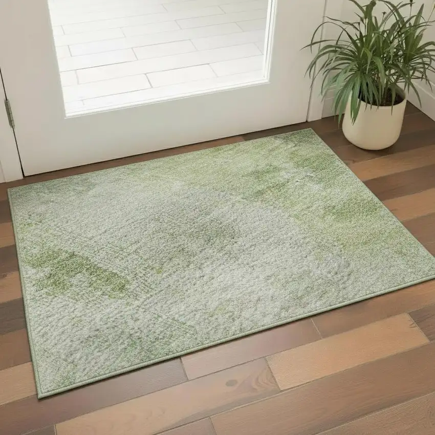 Sage Wheat And Ivory Abstract Washable Area Rug With UV Protection Photo 2