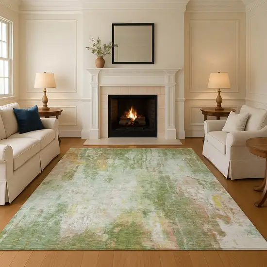 Sage Wheat And Ivory Abstract Washable Area Rug With UV Protection Photo 2