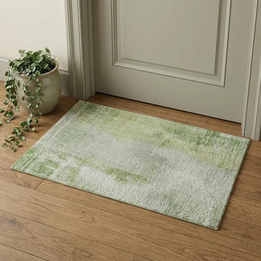 Sage Wheat And Ivory Abstract Washable Area Rug With UV Protection Photo 1