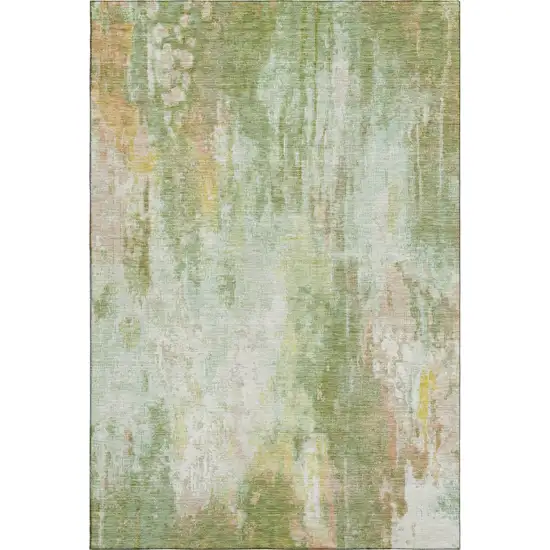 Sage Wheat And Ivory Abstract Washable Area Rug With UV Protection Photo 4