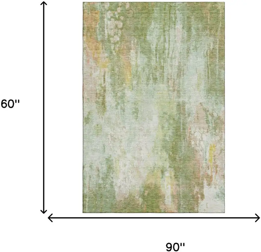 Sage Wheat And Ivory Abstract Washable Area Rug With UV Protection Photo 6